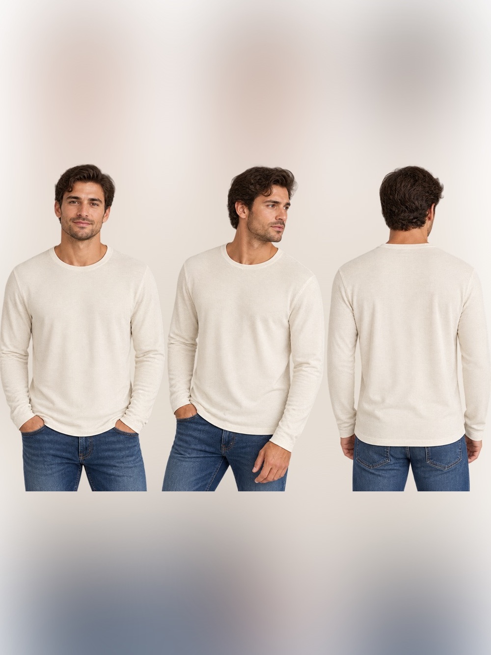 Mango Cream Lightweight Crewneck Long Sleeved Shirt size Medium